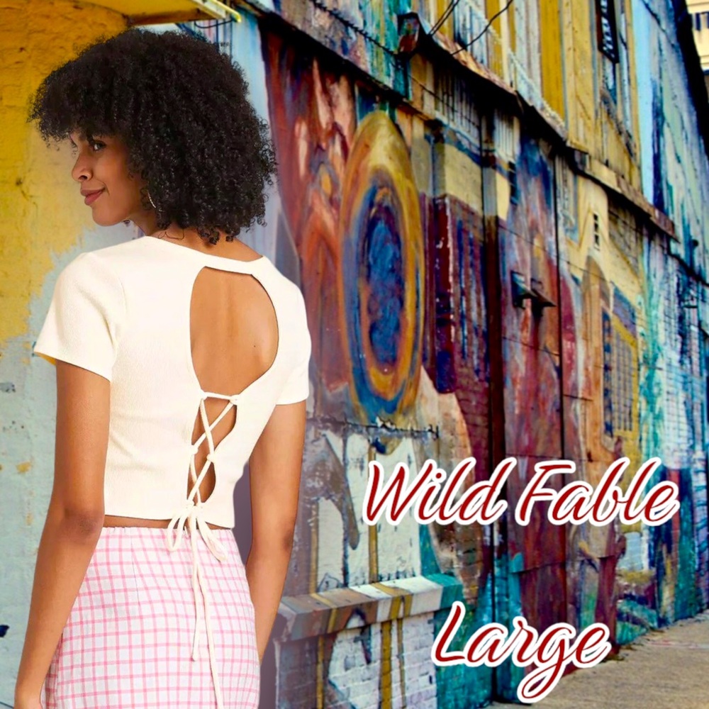 CLEARANCE ~ WILD FABLE Ribbed Open Tie Back Cropped Baby Tee